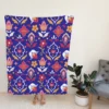 Uzbekistan Folk Design On Blue Fleece Blanket