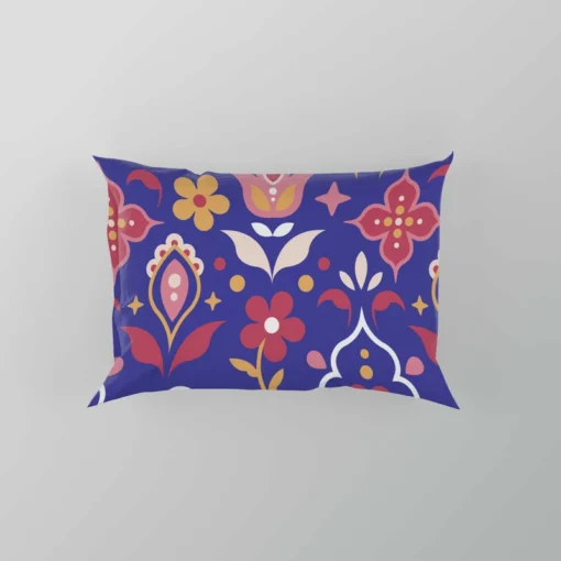 Uzbekistan Folk Design On Blue Pillow Case