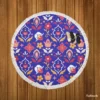 Uzbekistan Folk Design On Blue Round Beach Towel