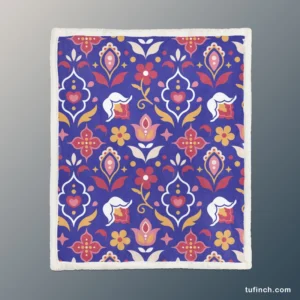 Uzbekistan Folk Design On Blue Sherpa Fleece Blanket 1