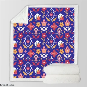 Uzbekistan Folk Design On Blue Sherpa Fleece Blanket