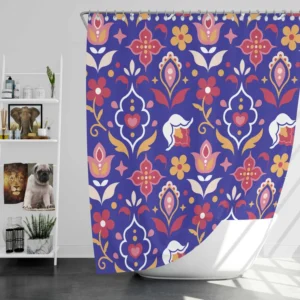 Uzbekistan Folk Design On Blue Shower Curtain