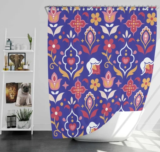 Uzbekistan Folk Design On Blue Shower Curtain