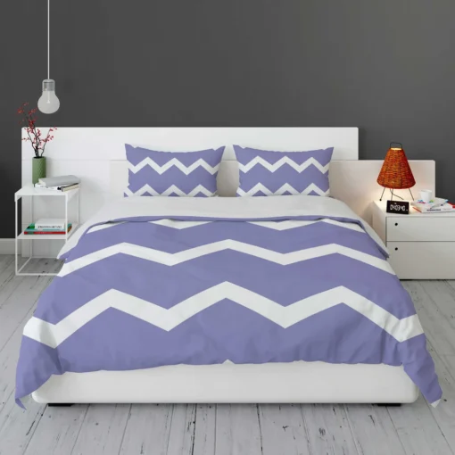 Very Peri Blue Chevron Design Bedding Set 1