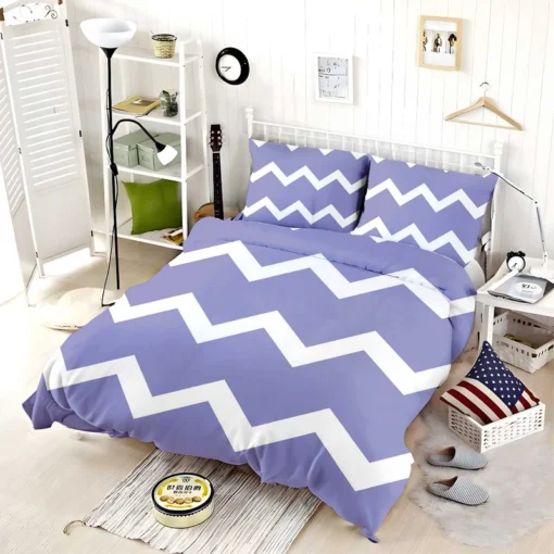 Very Peri Blue Chevron Design Bedding Set