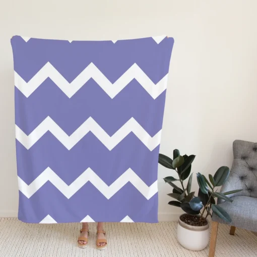 Very Peri Blue Chevron Design Fleece Blanket