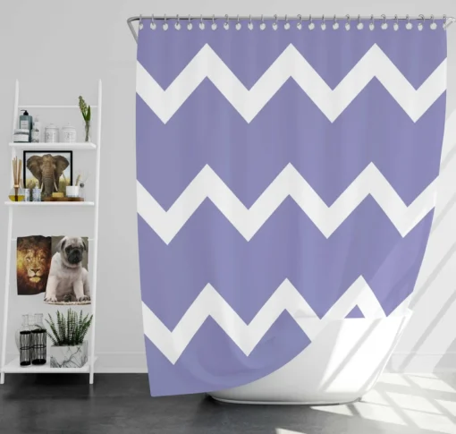 Very Peri Blue Chevron Design Shower Curtain