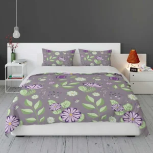 Vibrant Purple And Green Flowers Bedding Set 1