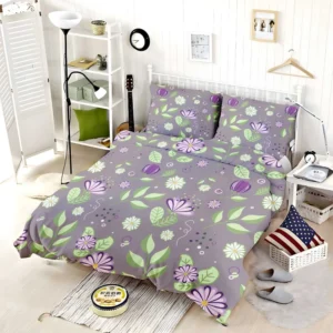 Vibrant Purple And Green Flowers Bedding Set