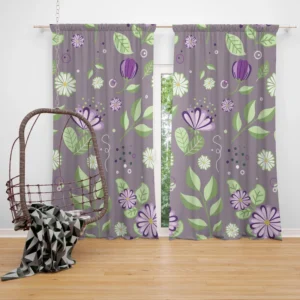 Vibrant Purple And Green Flowers Curtain