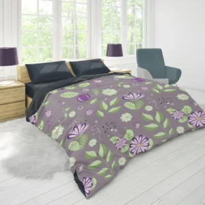 Vibrant Purple And Green Flowers Duvet Cover 1