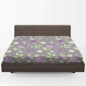 Vibrant Purple And Green Flowers Fitted Sheet 1