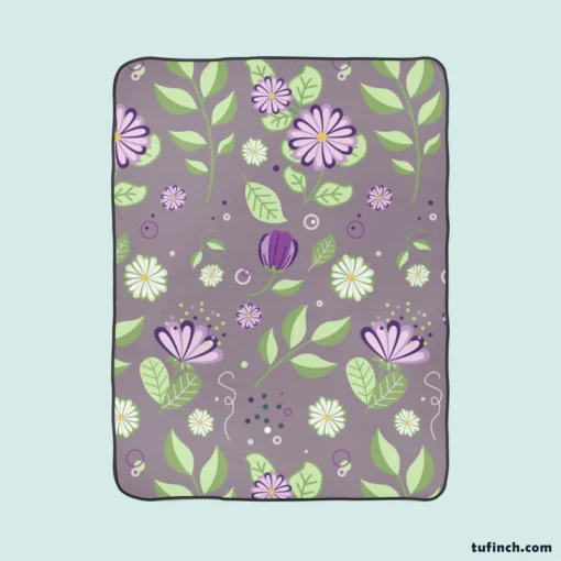 Vibrant Purple And Green Flowers Fleece Blanket 1