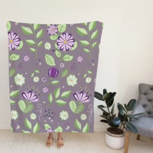 Vibrant Purple And Green Flowers Fleece Blanket