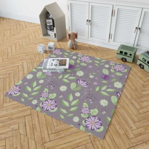 Vibrant Purple And Green Flowers Rug 1