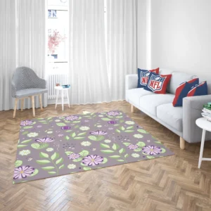 Vibrant Purple And Green Flowers Rug 2