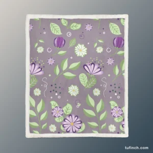 Vibrant Purple And Green Flowers Sherpa Fleece Blanket 1