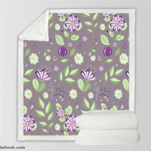 Vibrant Purple And Green Flowers Sherpa Fleece Blanket