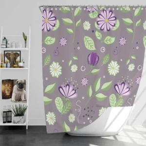 Vibrant Purple And Green Flowers Shower Curtain