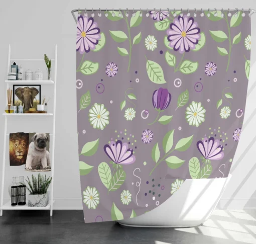 Vibrant Purple And Green Flowers Shower Curtain