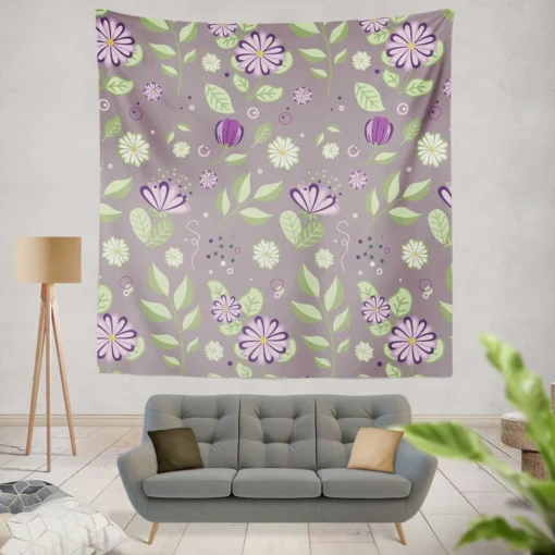 Vibrant Purple And Green Flowers Wall Tapestry