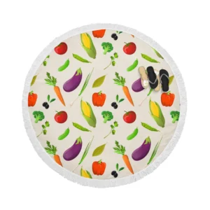 Vibrant Vegetable Seamless Pattern Round Beach Towel