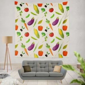 Vibrant Vegetable Seamless Pattern Wall Tapestry