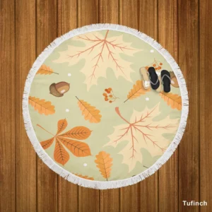 Vintage Autumn Leaves & Berries Round Beach Towel