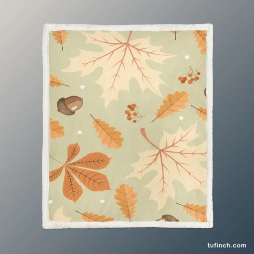 Vintage Autumn Leaves & Berries Sherpa Fleece Blanket 1