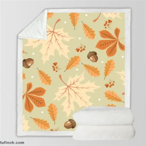 Vintage Autumn Leaves & Berries Sherpa Fleece Blanket