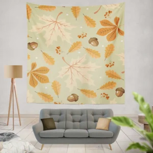 Vintage Autumn Leaves & Berries Wall Tapestry