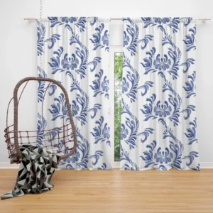 Vintage Blue Toile Artwork Curtain