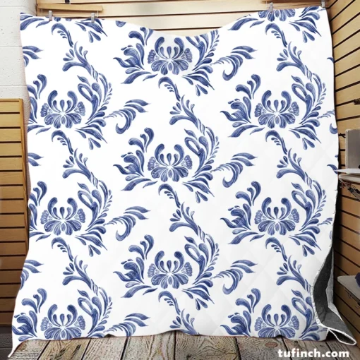 Vintage Blue Toile Artwork Quilt Blanket