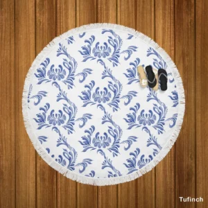 Vintage Blue Toile Artwork Round Beach Towel