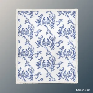 Vintage Blue Toile Artwork Sherpa Fleece Blanket 1