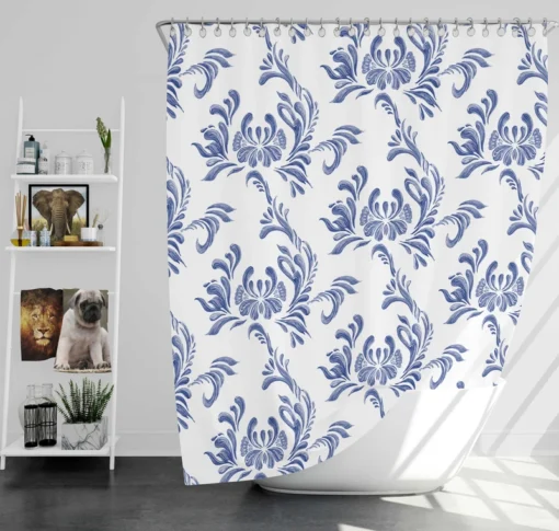 Vintage Blue Toile Artwork Shower Curtain