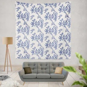 Vintage Blue Toile Artwork Wall Tapestry