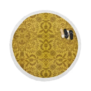 Vintage Brown Flower  Pattern Round Beach Towel