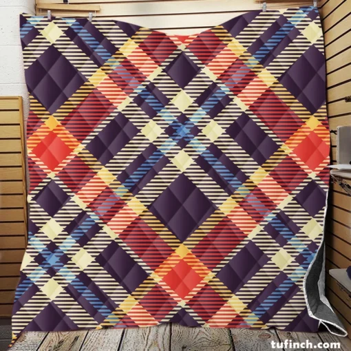 Vintage Check Stripes Pattern Quilt Blanket