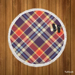 Vintage Check Stripes Pattern Round Beach Towel