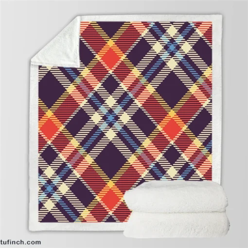 Vintage Check Stripes Pattern Sherpa Fleece Blanket