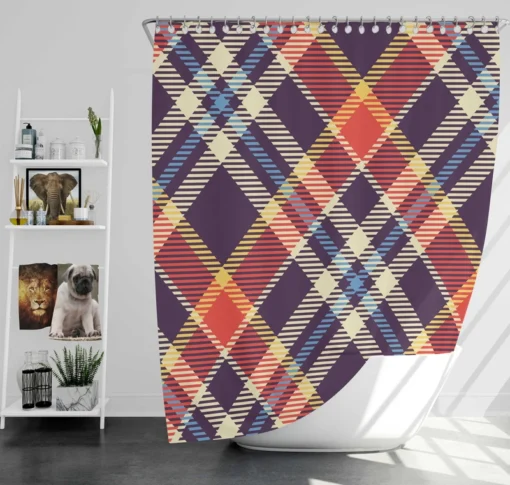 Vintage Check Stripes Pattern Shower Curtain