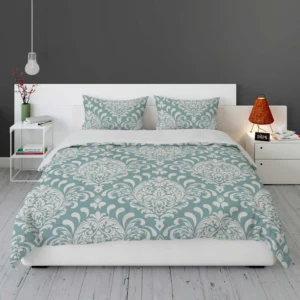 Vintage Damask Design In Pale Aqua Bedding Set 1