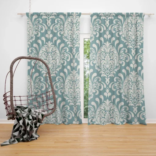 Vintage Damask Design In Pale Aqua Curtain