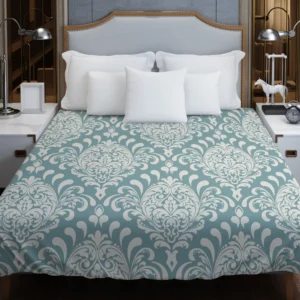 Vintage Damask Design In Pale Aqua Duvet Cover