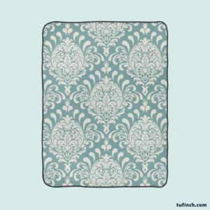 Vintage Damask Design In Pale Aqua Fleece Blanket 1