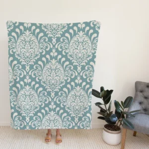 Vintage Damask Design In Pale Aqua Fleece Blanket