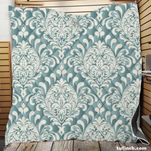 Vintage Damask Design In Pale Aqua Quilt Blanket