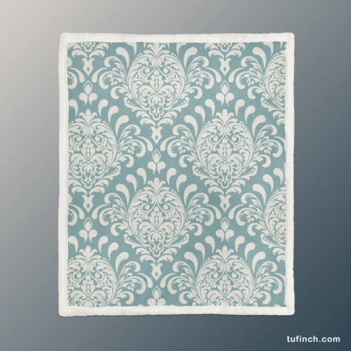 Vintage Damask Design In Pale Aqua Sherpa Fleece Blanket 1