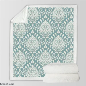 Vintage Damask Design In Pale Aqua Sherpa Fleece Blanket